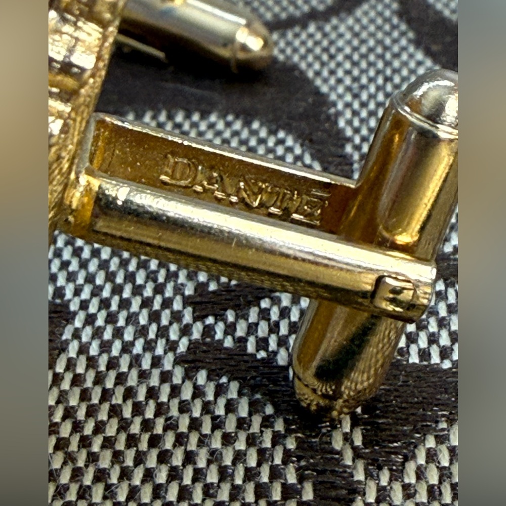Vintage Dante Gold-Tone Cufflinks | Mid-Century Mosaic Inlay | Signed - Picture 4 of 5